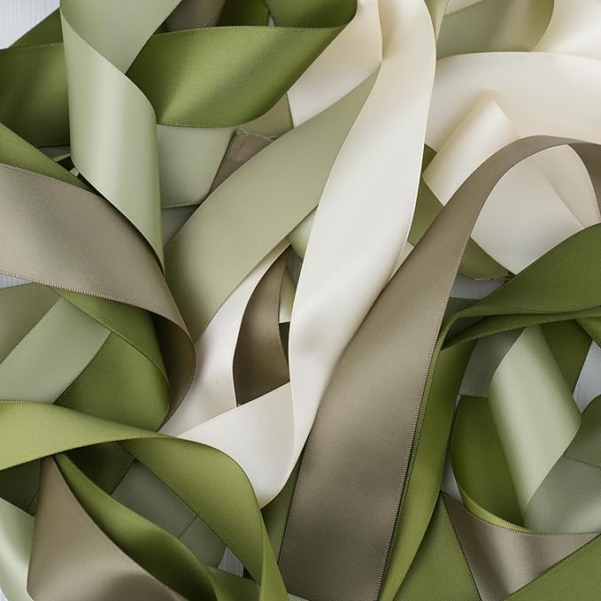 Sage Green Satin Ribbon - 1.5 Inch Double Face, 6 Rolls, 30 Yards - Perfect for Weddings, Crafts, Gift Wrapping & Hair Bows