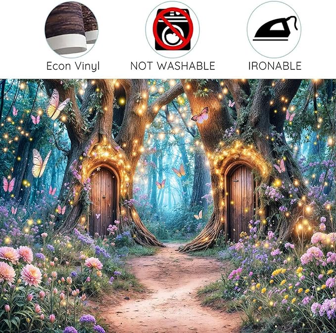 20X10ft Enchanted Forest Backdrop Fairy Enchanted Wonderland Garden Floral Butterfly Photography Background for Kids Girls Baby Shower Birthday Party Decoration Banner Cake Table Photo Booth Props