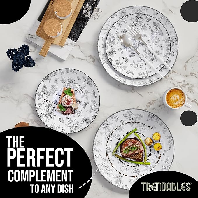 Trendables Plastic Plates For Party Supplies, Floral Disposable Plates For Party & Weddings 200 Pcs - 100 x 8 Dessert Plates & 100 x 10 Plastic Dinner Plates, Plate Set Disposable Dinnerware Sets
