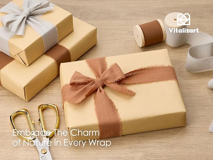 Vitalizart Fall Ribbon 1-1/2" x 15 Yd 100% Cotton Handmade Frayed Fringe Fabric Ribbons for Gift Wrapping Wedding Invites Bridal Shower Bouquets Christmas Decorations