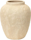 Handcrafted Moon Jar Ceramic Vase - Textured Beige Spherical Pottery - Minimalist Wabi-Sabi Home Decor - Natural Finish Round Vase [11.8" W x 12.6" H]