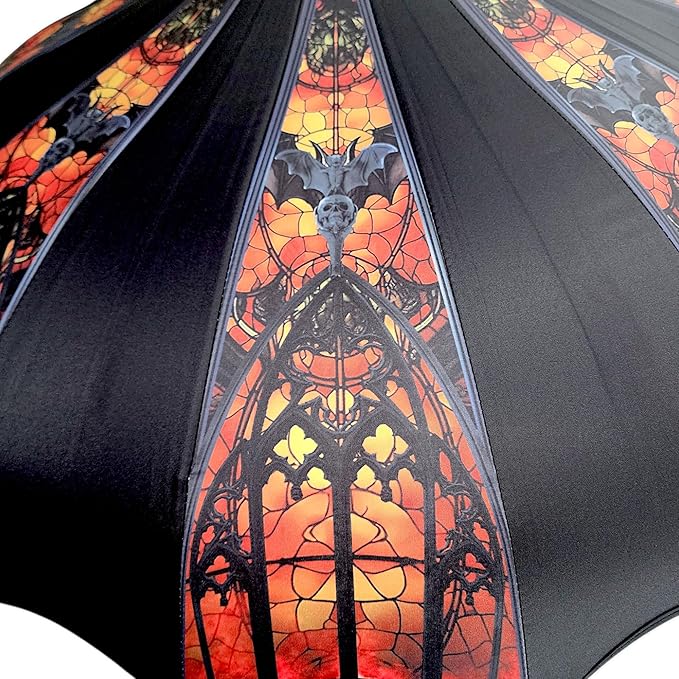 Pagoda Umbrella - Artisan Design with Bat Wing Scalloped Edges, Full Size Waterproof Windproof UV Protection Gothic Parasol with Carry Case