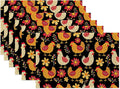 Cute Roosters Placemat Set of 6,Flower Heat Resistant Linen Table Mats for Indoor Outdoor Home Kitchen Dining Room Table 12x18Inch