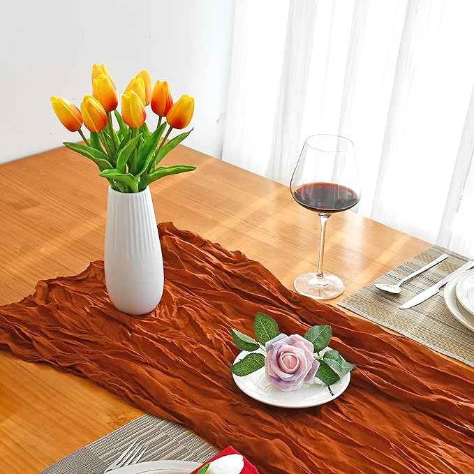 Mandy's Artificial Tulips 20 Stems Sunset PU Faux Flowers for Thanksgiving and Christmas Decorations Wedding Home Decor 13.5 Inch