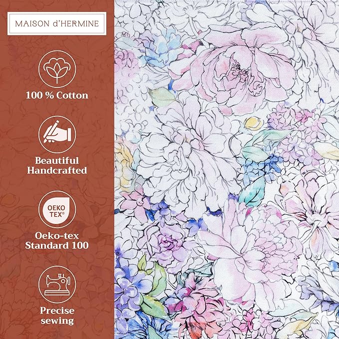 Maison d' Hermine Placemats Set of 4 100% Cotton Washable Cloth Place Mats, Reusable Table Mats for Kitchen Dining Decoration, Party, Wedding, Restaurant Spring/Summer (Floral Love, 13" x 19")
