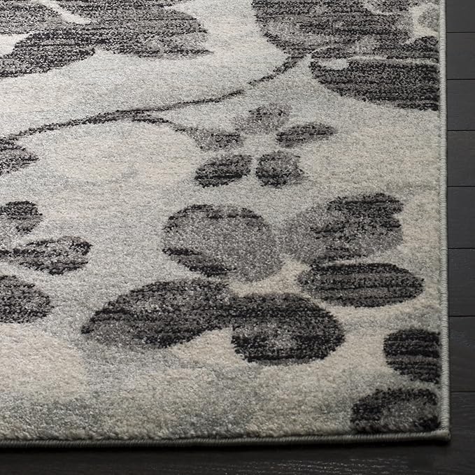 SAFAVIEH Evoke Collection 8' x 10' Grey/Black EVK236R Floral Non-Shedding Living Room Bedroom Dining Home Office Area Rug