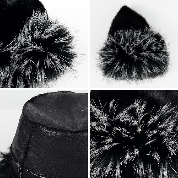 Fuzzy Bucket Hats for Woman Fur Winter Hat Fluffy Warmer Fisherman Cap