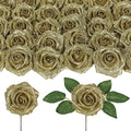 Gold Glitter Roses 30PCS 3.15" Artificial Roses with Stems for DIY Wreath Wedding Christmas Home Party Decor