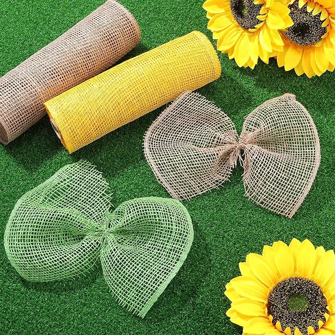Chuangdi 4 Rolls Spring Summer Poly Burlap Mesh Poly Burlap Deco Ribbon Mesh Roll for Easter DIY Flower Wreath Garland, 10 Inch