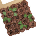 Artificial Flowers, 25pcs Artificial Rose for DIY Wedding Bouquets Centerpieces Arrangements, Brown Foam Roses with Stem for Bridal Shower Party Home Decorations