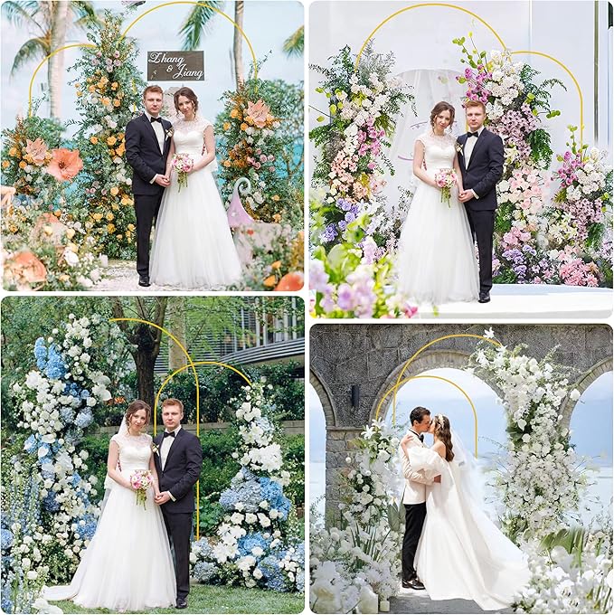 Wokceer Wedding Arch Stand 2 Set 8FT, 6.6FT Gold Metal Arch Backdrop Stand for Birthday Party Wedding Ceremony Baby Shower Garden Arch Decoration