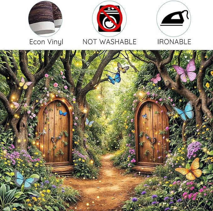 15X10ft Enchanted Forest Backdrop Fairy Tale Green Enchanted Garden Wonderland Floral Butterfly Photography Background for Kids Girl Baby Shower Birthday Party Decoration Banner Booth Props