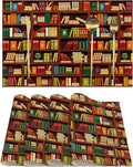 Library Book Shelf Placemats Set of 4, Linen Place Mats Heat Resistant Non-Slip Washable Table Mats for Dining Kitchen Party Decor 12"x18"