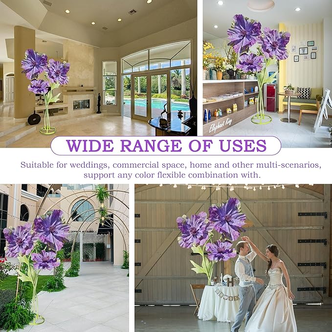 Large Flowers Artificial Decorations, Giant Paper Flowers Decoration Big Flower Decor for Birthday Party Garden Office Home Wedding Graduation Shop Window Display 3pc (Purple)
