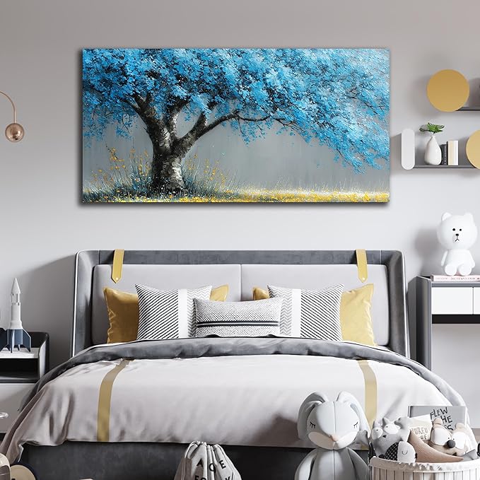 Blue Tree Wall Art for Office Blue Canvas Wall Art for Living Room Tree of Life Poster for Dining Room Size 24 x 48 Inch