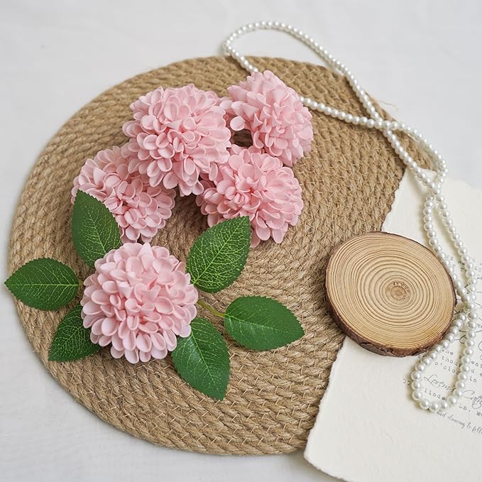 Artificial Flowers, 100pcs Realistic Artificial Rose for DIY Wedding Bouquets Centerpieces Arrangements, Pink Dahlia Flowers with Stem for Bridal Shower Party Home Decorations