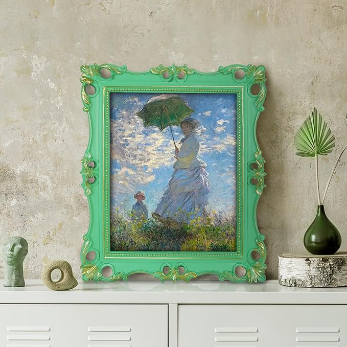 SIMON'S SHOP 8x10 Picture Frame Antique Frame 8x10 Vintage Photo Frames 10 x 8 in Light Green with Gold Trim, Wall and Tabletop Picture Frames