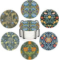 Coaster for Drinks Set of 6, Vintage Flower Absorbing Round Ceramic Stone Coaster with Cork Base,Tabletop Protection Mat for Mugs and Cups,Coffee Table Wine Glass Home Bar 4 Inch