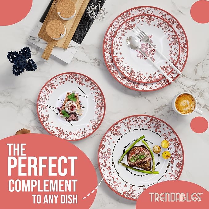 Trendables Plastic Plates For Party Supplies, Floral Disposable Plates For Party & Weddings 80 Pcs - 40 x 8 Dessert Plates & 40 x 10 Plastic Dinner Plates, Plate Set Disposable Dinnerware Sets