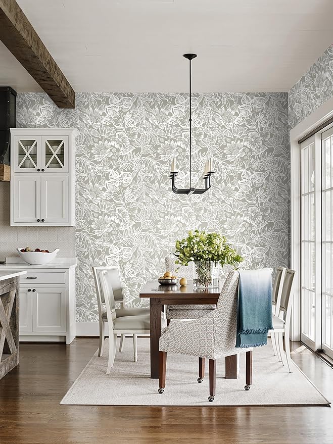 Peel and Stick Wallpaper Vintage Wall Paper Boho Contact Paper Bedroom Bathroom Wallpaper Peel and Stick Grey Brown Tropical Leaf Removable Self-Adhesive Wall Decor 17.3" x 394"
