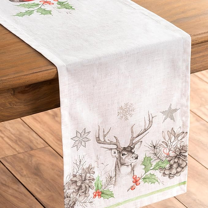 Maison d' Hermine Table Runner 100% Cotton Single Layer Table Runners 72 inches Long for Thanksgiving Christmas Decorations Home Kitchen Dining Party Wedding (Christmas Dew, 14.5" x 72")