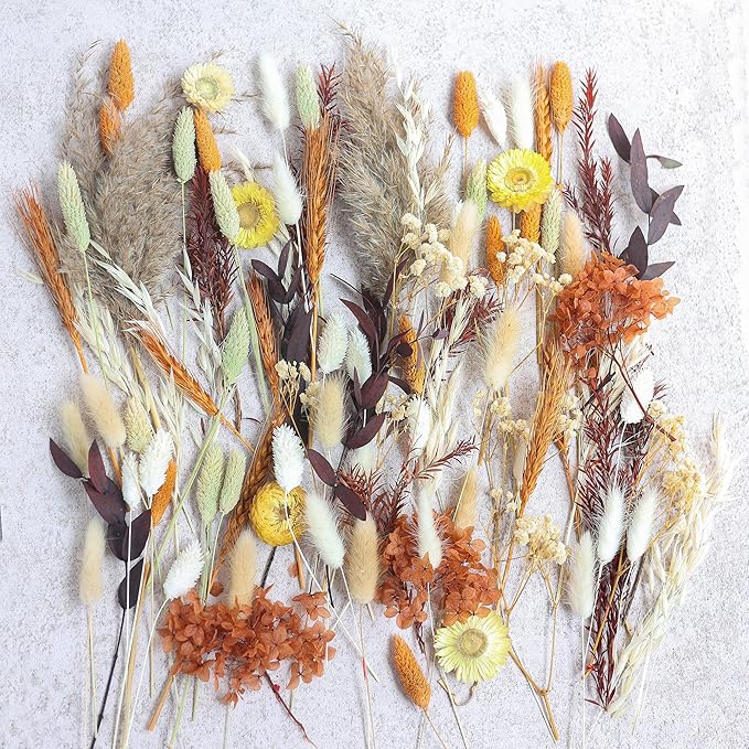 DIY Dried Flower Set, Bulk Dried Flowers,Autumn Decoration, DIY Bouquet Set, Door Hanging Wreath, Desktop Decorations Mini Dried Flowers (Orange)