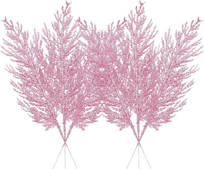 Christmas Glitter Stems 24pcs Artificial Pine Tree Picks for Christmas Tree Ornaments fillers, DIY Xmas Wreath, Crafts, Garland, Holiday, Party, Wedding and Home Decoration (Pink)