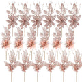 18 Pack 3 Styles 17 Inch Christmas Glitter Poinsettia Berry Stems Ornaments Artificial Floral Branches Picks for Christmas Tree Home Vase Holiday Party Decor(Rose Gold)