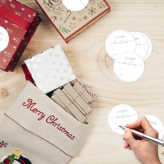Silver Merry Christmas Gifts Tags Stickers, 30 Pcs Christmas Name Tags for Gifts, 2.5x2.5 Inch Holiday Presents Sticker Labels, Festive Chrismas Name Tag for Gift Wrapping Bags Classroom-D28