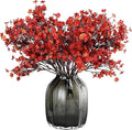 JAKY-Global Babys Breath Silk Artificial Flowers Bulk with Vase 10pcs Fall Decor Fake Flower Bouquet Bulk for Home Kitchen Indoor Arrangement Table Centerpieces Party Decor(Burnt Red Brown with Vase)