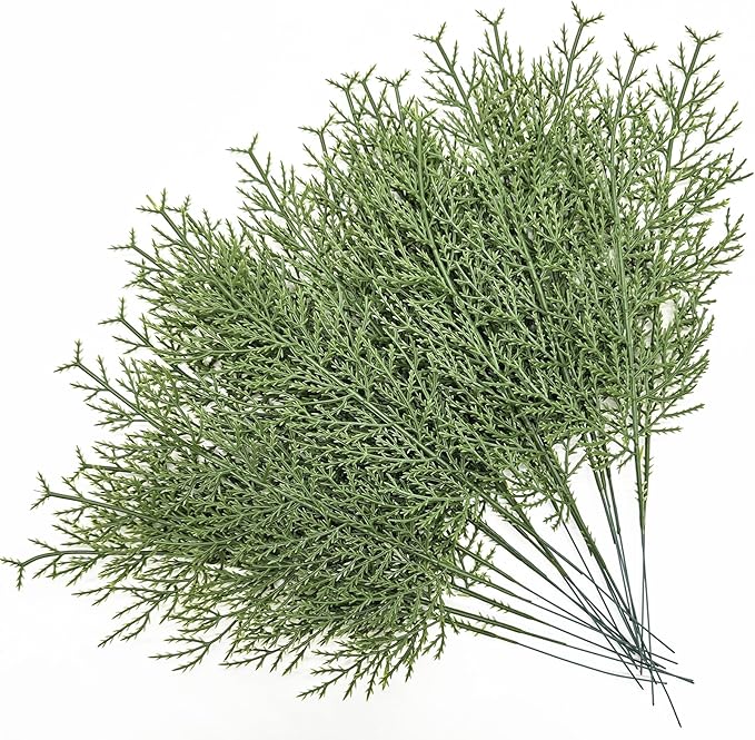 Artificial Pine Branches Faux Cedar Stems 20 Pcs, Fake Leaves Greenery Plants Pine Needles Picks Evergreen DIY Garland Wreath Arrangement Indoor Outdoor Garden Decor Home Wedding Christmas Decoration
