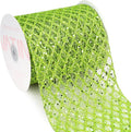 VATIN 6" Apple Green Christmas Ribbon, Green Glitter Mesh Diamond Web Sequin Dots Wired Christmas Ribbon for Gift Wrapping Bow Making Wreath Supply-10 Yards