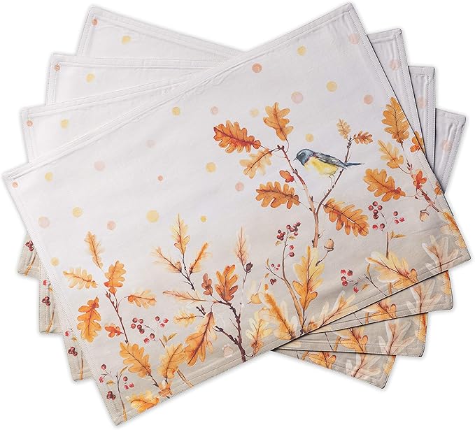 Maison d' Hermine Placemats Set of 4 100% Cotton Washable Cloth Place Mats, Reusable Table Mats for Thanksgiving Christmas Decorations Kitchen Dining Party Wedding Restaurant (Oak Leaves, 13" x 19")