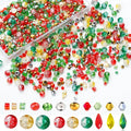 1000pcs Christmas Glass Beads for Jewelry Making Assorted Crystal Beads for DIY Crafts Bracelets Necklaces Earrings and Christmas Decorations Ornament Kits（Red Green Gold）