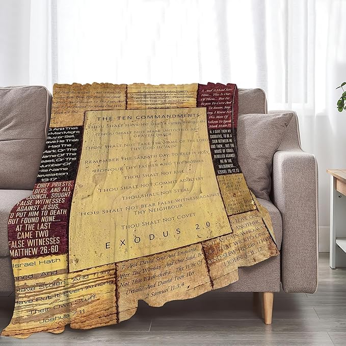 Christian Bible Blanket 10 Commandments Throw Blanket Christian Gifts and Decor Religious Bible Verse Blanket for Women Men Kids Adults Soft Warm Cozy Fleece Blanket for Couch Sofa Bed 50"x40"