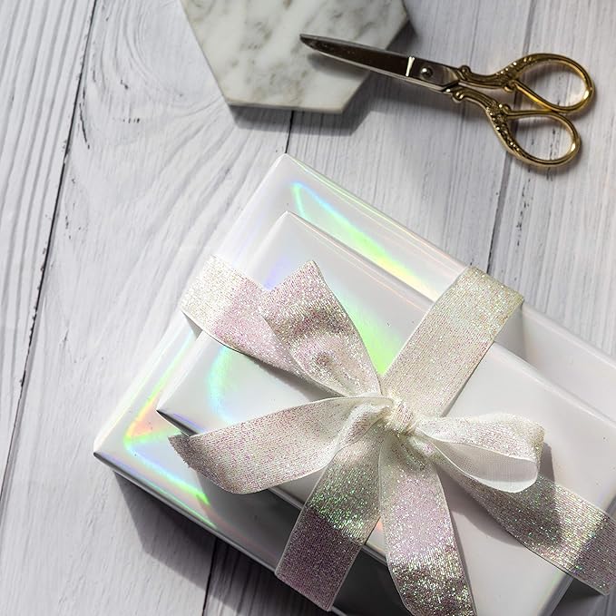 RUSPEPA Rainbow Shine White Metallic Wrapping Paper - 81.5 Sq Ft - Solid Color Paper Perfect for Wedding,Birthday,Christmas,Baby Show - 30 inches x 32.8 feet