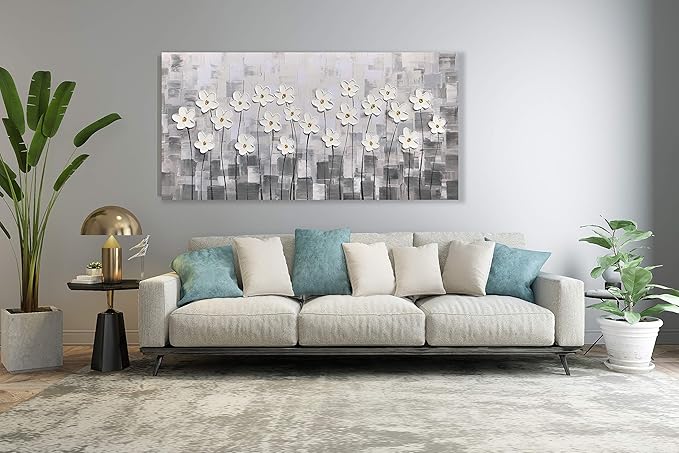 Yihui Arts Abstract Floral Oil Paintings on Canvas Extra Large Hand Painted Modern Stretched Contemporary Wall Art Flowers Artwork for Living Room Home Decor