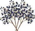 Hollyone 4 Pack Artificial Christmas Glitter Berries Stems, 19 Inch Fake Blue Holly Berry Picks with Ice Snow for Christmas Tree Wreath Floral Arrangements Holiday Home Vase DIY Crafts Decor