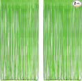 Lime Green Streamers Party Backdrop - GREATRIL Tinsel Curtain for St Patrick's Day/Frog/Wizard - 3.2ft X 8.2ft - 2 Packs