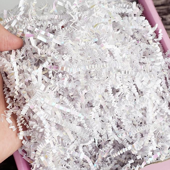 Uptotop 1 LB Supply Crinkle Cut Paper Shred Filler for Gift Wrapping Basket Filling, Birthday, Christmas, Thanksgiving, Wedding, Mother's Day, Diamond White