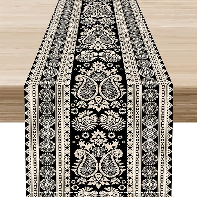 Vintage Paisley Table Runner, Retro Damask Vintage Boho Farmhouse Rustic Table Center Decor for Home Kitchen Dining Patio Holiday Party Indoor Outdoor Table Decorations 13x90 inch