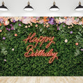 Riyidecor Green Leaves Happy Birthday Backdrop Polyester Fabric for Woman Neon Spring Flower Wall Floral Blossom Plant Botanical 7Wx5H Feet Nature Photography Background Birthday Photo Studio Shoot