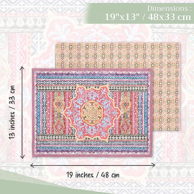 Maison d' Hermine Placemats Set of 4 100% Cotton Washable Cloth Place Mats, Reusable Table Mats for Thanksgiving Christmas Decorations Kitchen Dining Party Wedding Restaurant (Ispahan, 13" x 19")