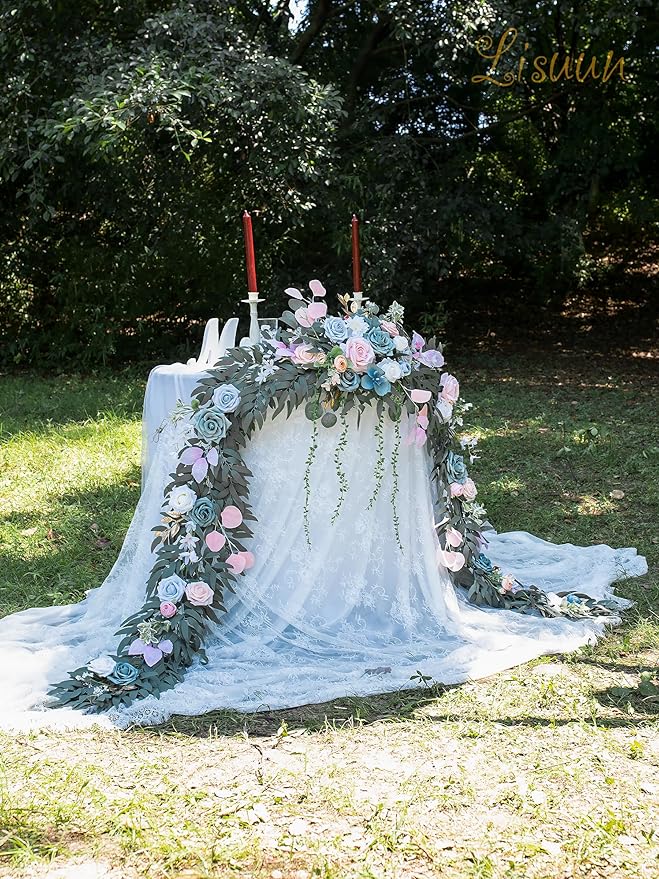 9FT Wedding Arch Flower Garland, Handmade Wedding Table Decorations,Head Table Floral Decor for Noble and Charming Wedding Ceremony