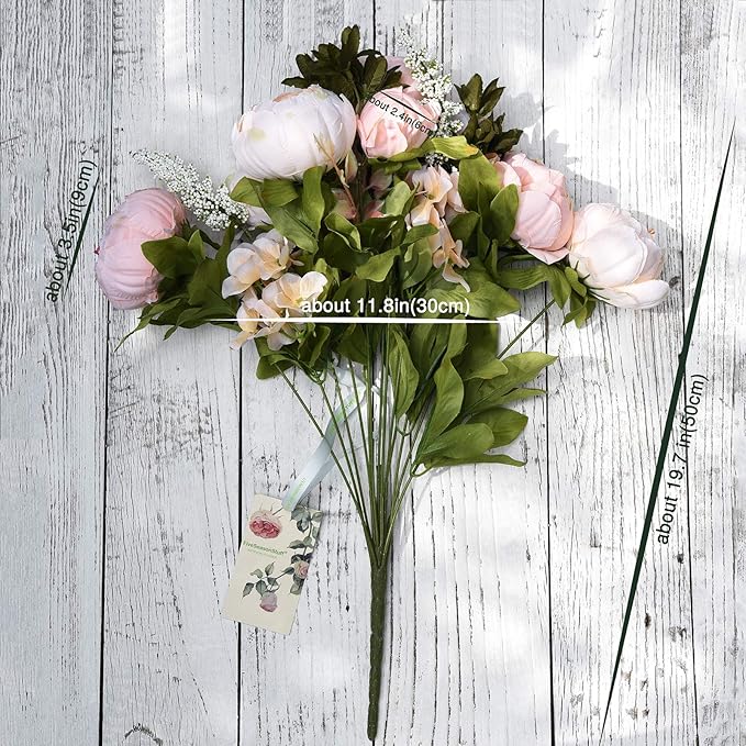 FiveSeasonStuff Vintage Artificial Peonies Silk Peony Flowers and Hydrangeas for Wedding Bridal Home Décor – Beautiful Floral Centerpiece Arrangement Decoration with 2 Bouquets (Rosy Pale Pink)