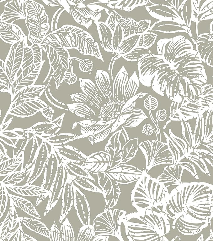 Peel and Stick Wallpaper Vintage Wall Paper Boho Contact Paper Bedroom Bathroom Wallpaper Peel and Stick Grey Brown Tropical Leaf Removable Self-Adhesive Wall Decor 17.3" x 118"