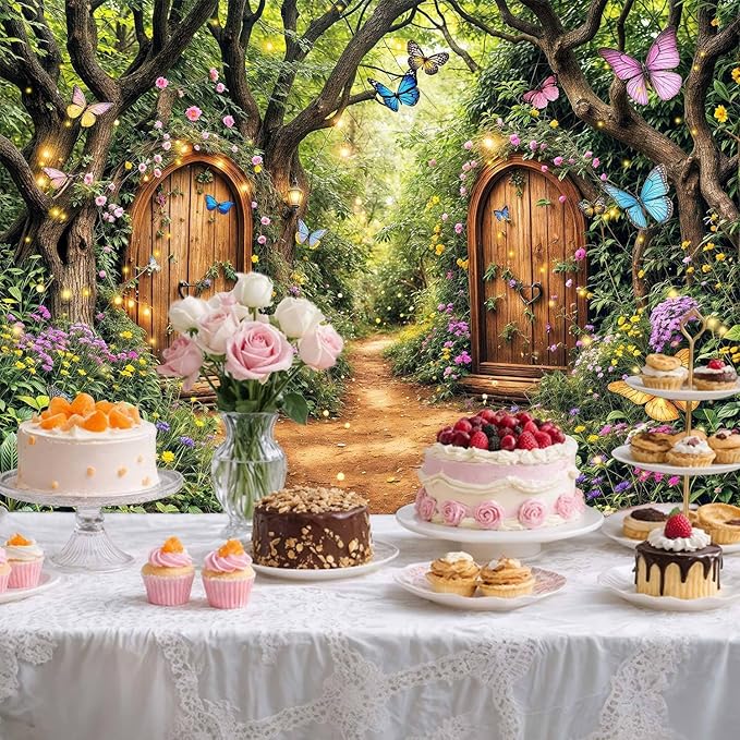 12X10ft Enchanted Forest Backdrop Fairy Tale Green Enchanted Garden Wonderland Floral Butterfly Photography Background for Kids Girl Baby Shower Birthday Party Decoration Banner Booth Props