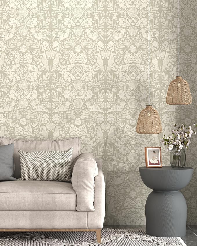 Boho Wallpaper Peel and Stick Wallpaper Vintage Leaf Contact Paper Self Adhesive Wall Paper Removable 17.3" X 78.8" Beige Art Decoration Floral Wallpapers for Bedroom Home Kitchen Cabinets Vinyl