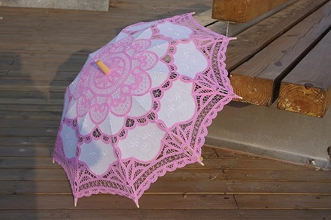 Handmade Pink and White Lace Parasol Umbrella Wedding Bridal 30 Inch Adult Size