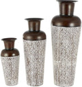 Deco 79 Metal Decorative Vase Tall Spotted Tapered Floor Centerpiece Vases with Brown Trumpet Tops, Set of 3 Flower Vases for Home Decoration 18", 39", 28" H, White